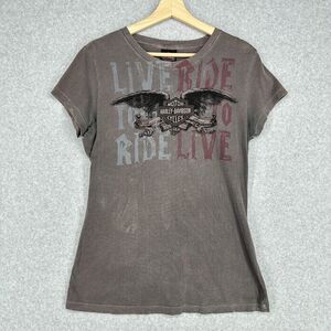 Harley Davidson Top Womens Large Gray Live to Ride Eagle Short Sleeve